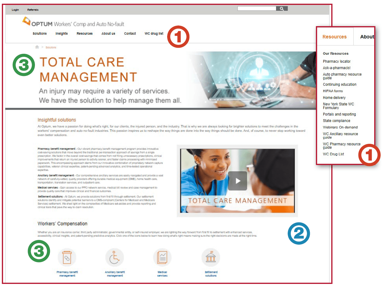 Optum website before state screenshot from the original case study