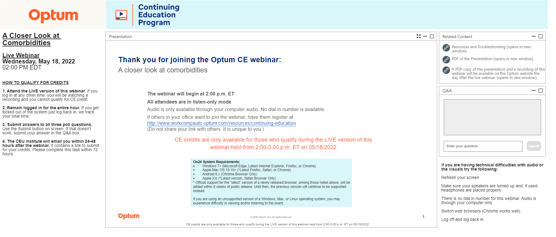 Optum CE event console