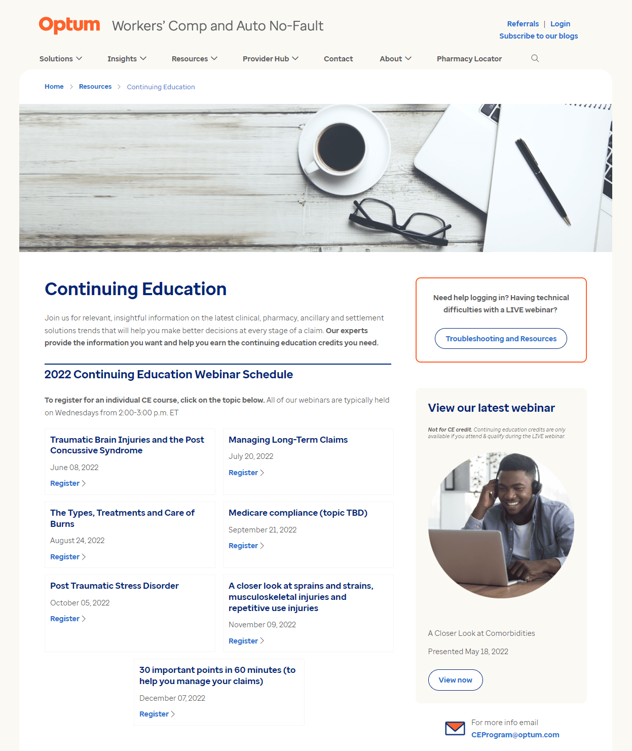 Optum CE course linked on the education page